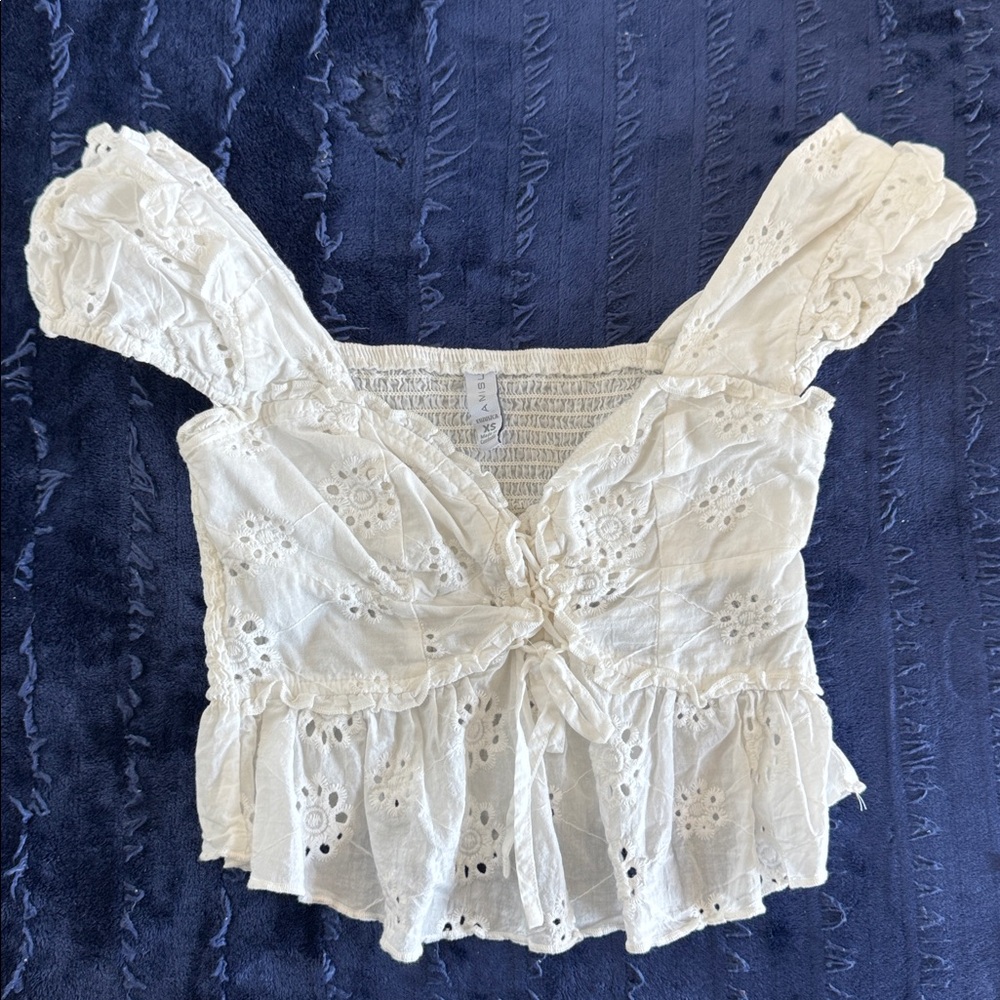 Sold- White Eyelet Lace Peplum crop Top